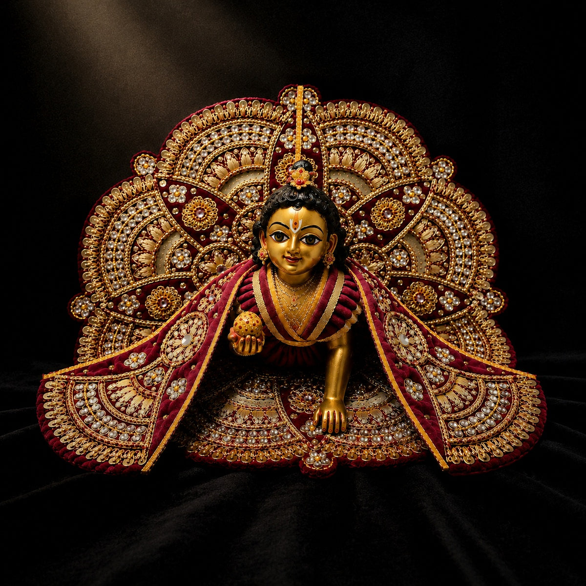 Bansuri Premium Maroon Laddu Gopal Poshak | Heavy Pearl & Stone Work Designer Dress for Bal Gopal Ji
