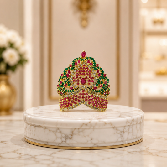 Bansuri Premium Multicolor Stone Studded Deity Mukut for Laddu Gopal, Krishna Ji & Other Compatible Gods Idol