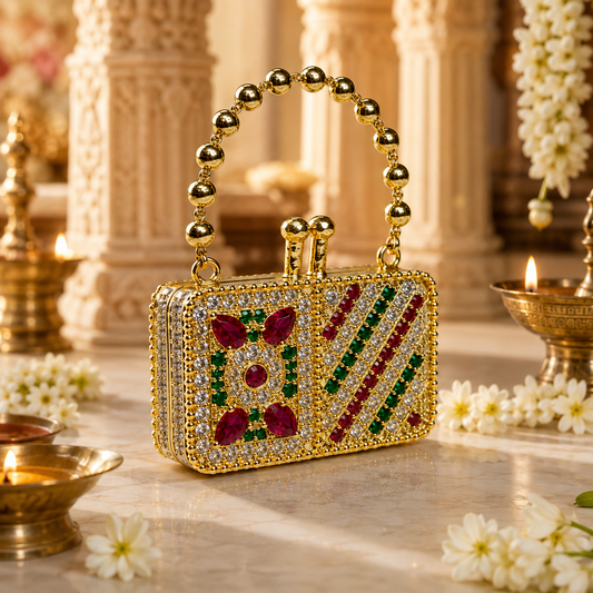 Bansuri Premium Crystal Handbag Pendant For Deity Idol | Luxury Mini Purse Shringar Accessory For Home Temple Decor (PURSE02)