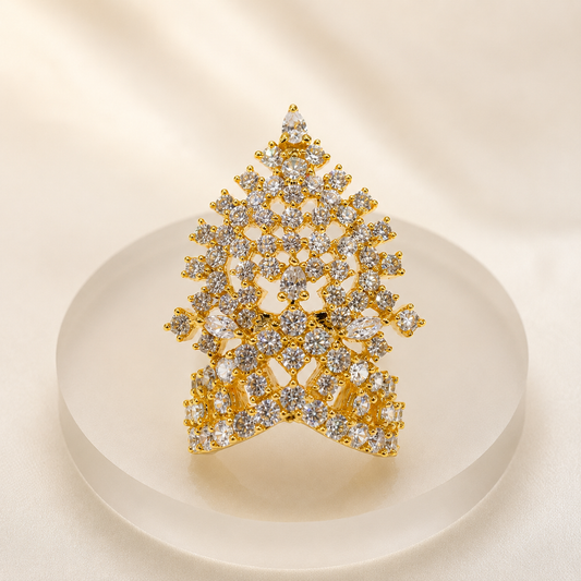 Bansuri Premium Handmade Gold Finish Crystal Stone Designer Deity Mukut | Luxury Crown for Laddu Gopal & Krishna Ji