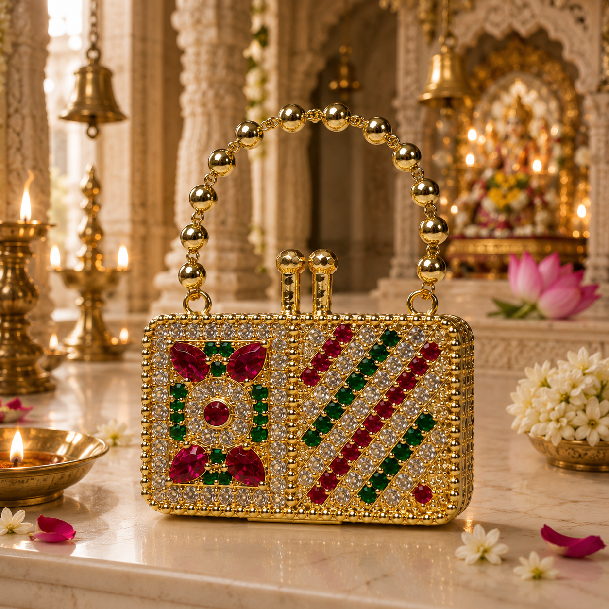 Bansuri Premium Crystal Handbag Pendant For Deity Idol | Luxury Mini Purse Shringar Accessory For Home Temple Decor