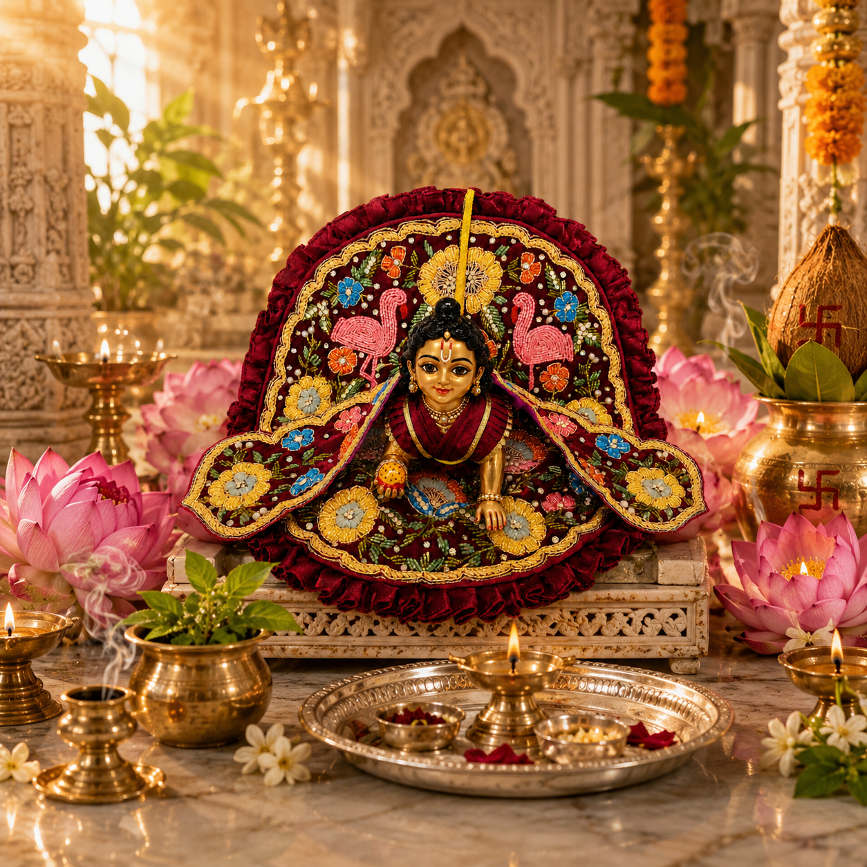 Bansuri Premium Handmade Maroon Floral Embroidered Laddu Gopal Dress | Designer Velvet Poshak