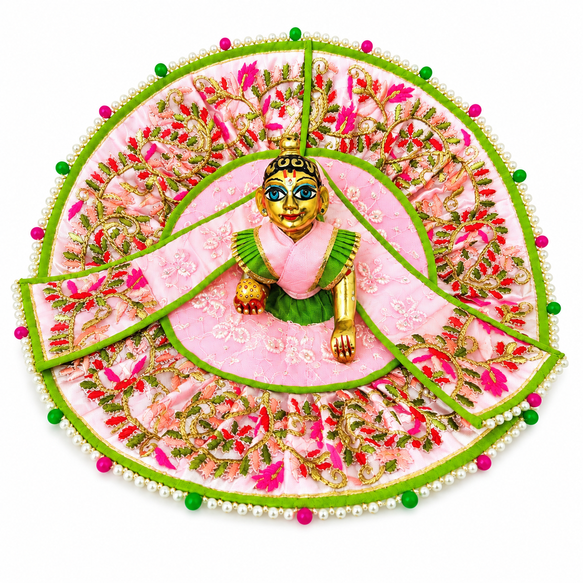 Bansuri Premium Laddu Gopal Poshak – Pink Floral Embroidered Designer Dress for Bal Gopal / Krishna Ji (THPI286)
