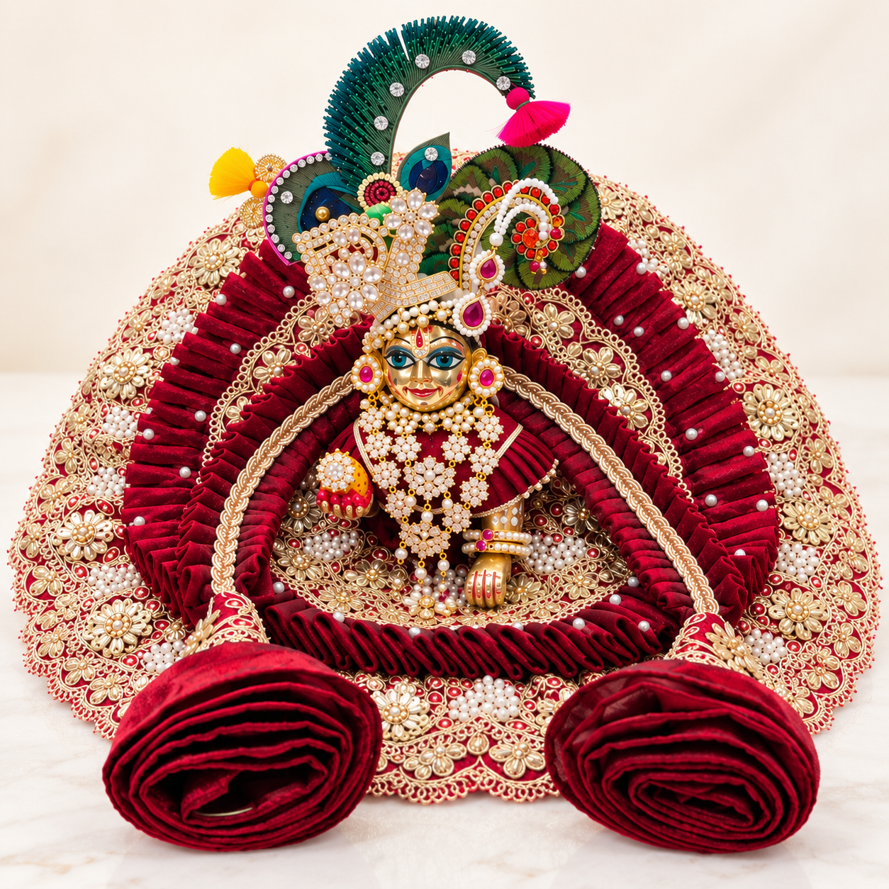 Laddu Gopal Dress – Premium Red & Gold Heavy Designer Poshak for Kanha Ji (HELA331)