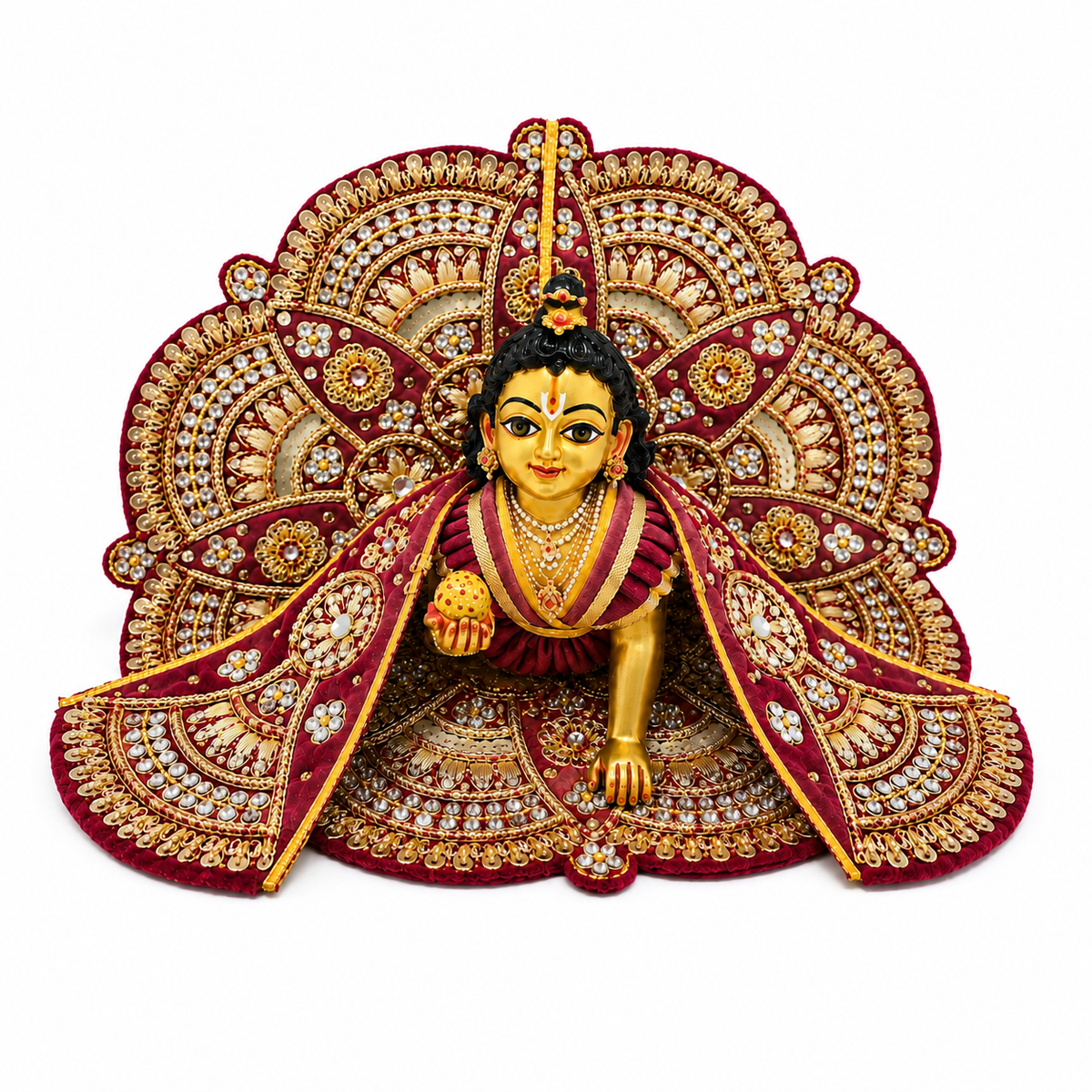 Bansuri Premium Maroon Laddu Gopal Poshak | Heavy Pearl & Stone Work Designer Dress for Bal Gopal Ji