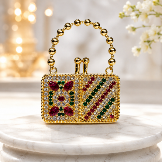 Bansuri Premium Crystal Handbag Pendant For Deity Idol | Luxury Mini Purse Shringar Accessory For Home Temple Decor (PURSE02)
