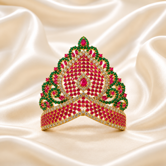 Bansuri Premium Ruby & Emerald Stone Studded Gold Finish Deity Mukut for Laddu Gopal, Krishna Ji & God Idols