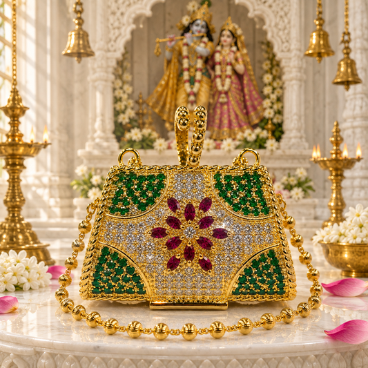 Bansuri Premium Crystal Potli Bag Pendant For Deity Idol | Luxury Handcrafted Temple Purse Ornament For Home Mandir Decor