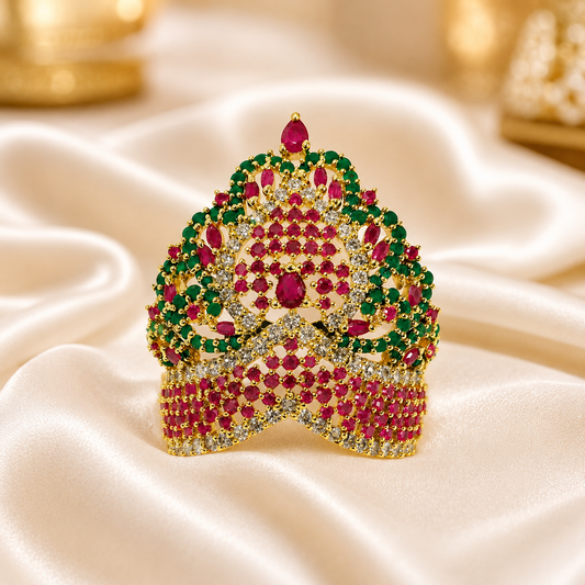 Bansuri Premium Multicolor Stone Studded Deity Mukut for Laddu Gopal, Krishna Ji & Other Compatible Gods Idol
