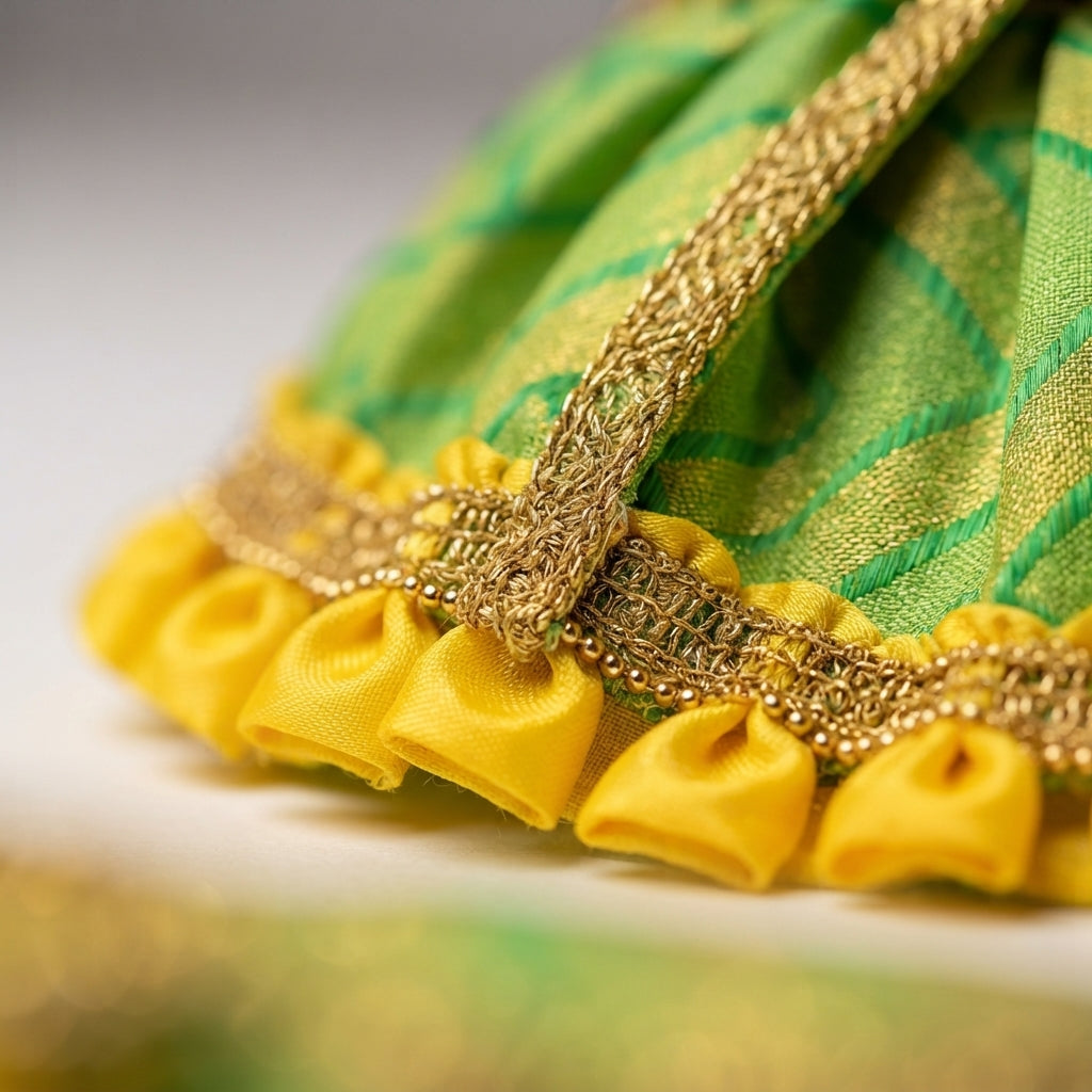 Bansuri Premium Handmade Ganesh Lakshmi Dress | Green & Yellow Deity Poshak | Festival Special (2 Inch)