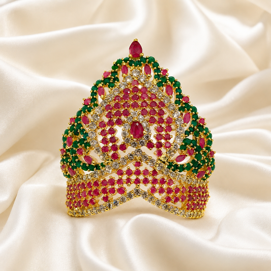 Bansuri Premium Ruby Green Stone Studded Deity Mukut for Laddu Gopal, Krishna Ji & Other Gods Idol