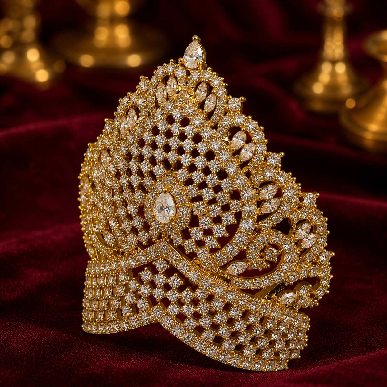 Bansuri Premium American Diamond Mukut for God Idol | Handmade Gold Plated Crown | Designer Deity Shringar Mukut | Temple & Festival Collection