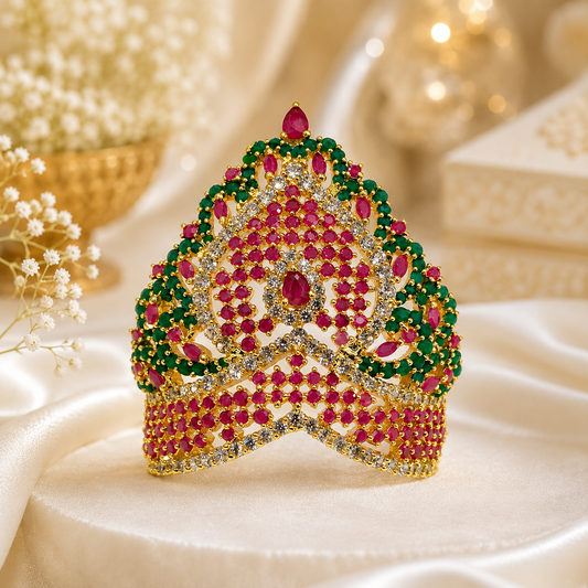 Bansuri Premium Ruby Green Stone Studded Deity Mukut for Laddu Gopal, Krishna Ji & Other Gods Idol