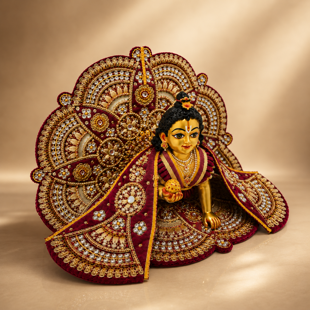 Bansuri Premium Maroon Laddu Gopal Poshak | Heavy Pearl & Stone Work Designer Dress for Bal Gopal Ji