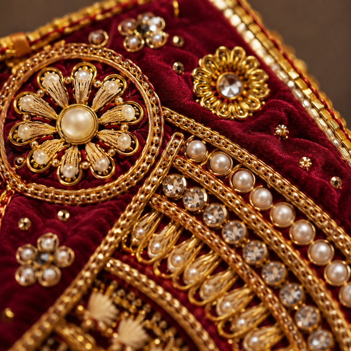 Bansuri Premium Maroon Laddu Gopal Poshak | Heavy Pearl & Stone Work Designer Dress for Bal Gopal Ji