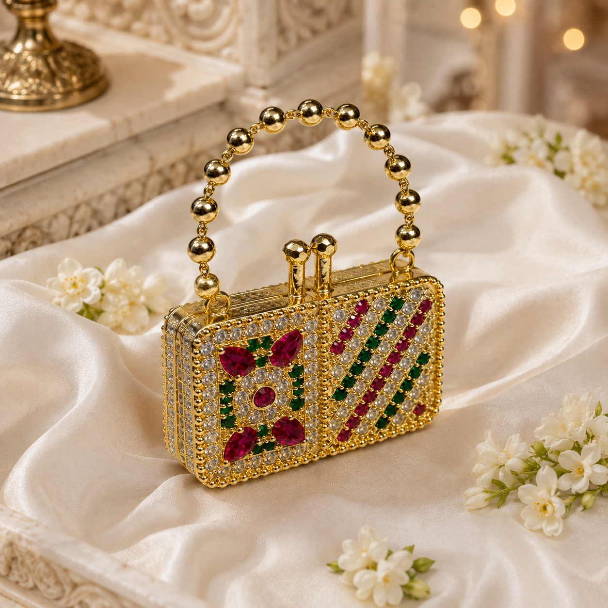 Bansuri Premium Crystal Handbag Pendant For Deity Idol | Luxury Mini Purse Shringar Accessory For Home Temple Decor