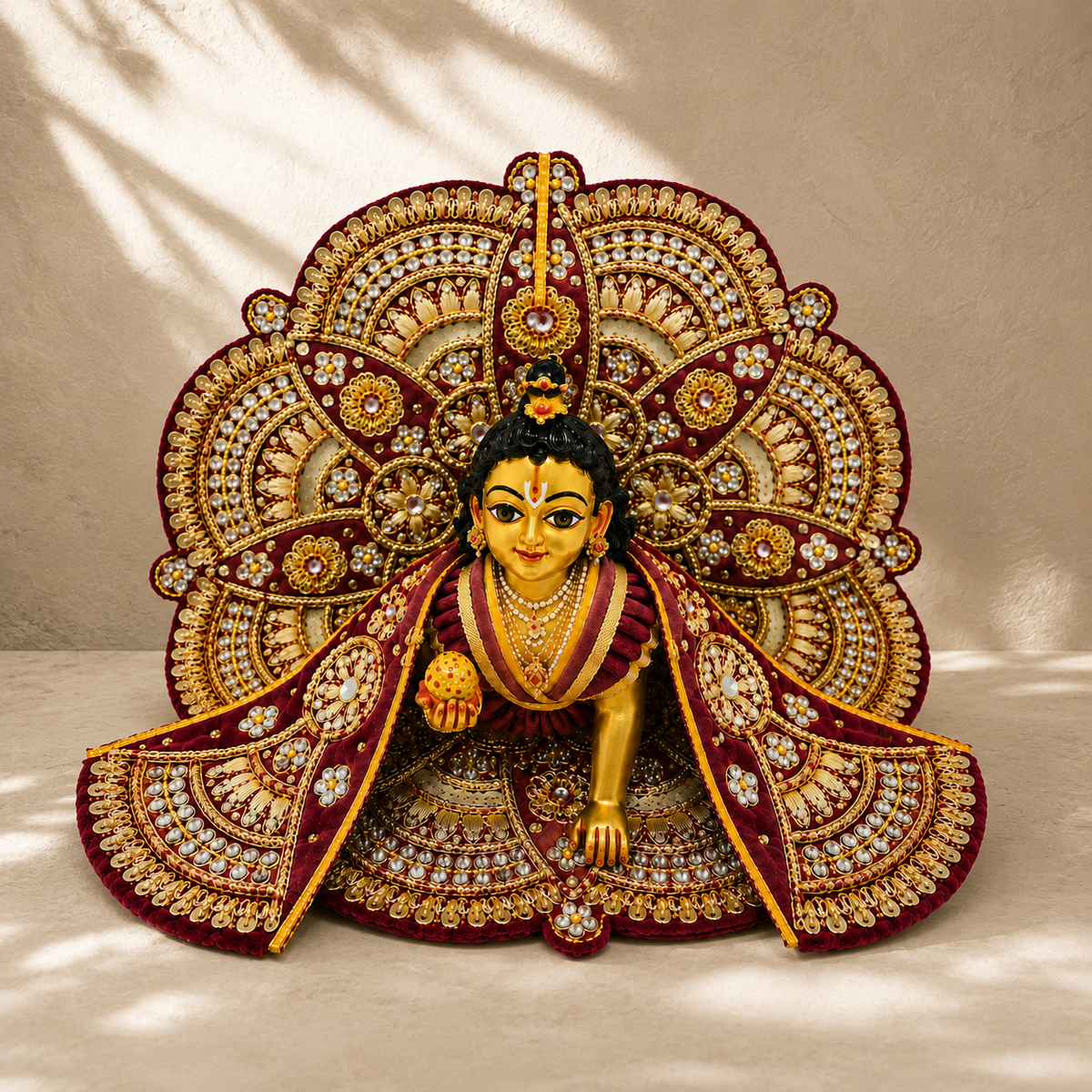 Bansuri Premium Maroon Laddu Gopal Poshak | Heavy Pearl & Stone Work Designer Dress for Bal Gopal Ji
