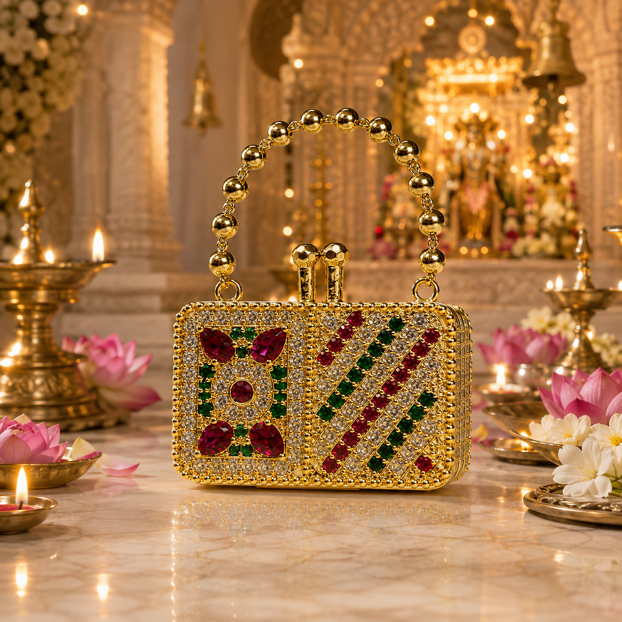 Bansuri Premium Crystal Handbag Pendant For Deity Idol | Luxury Mini Purse Shringar Accessory For Home Temple Decor