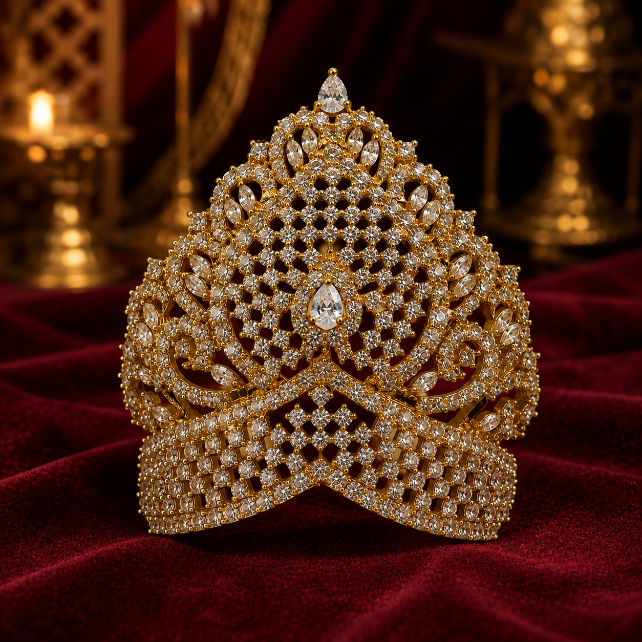 Bansuri Premium American Diamond Mukut for God Idol | Handmade Gold Plated Crown | Designer Deity Shringar Mukut | Temple & Festival Collection