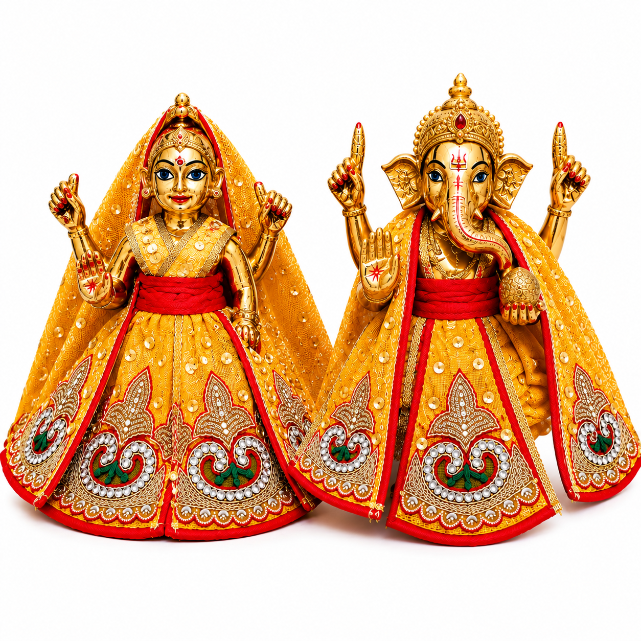 Lakshmi Ganesh idol deity dress - golden yellow pearl embroidered pooja outfit | Bansuri