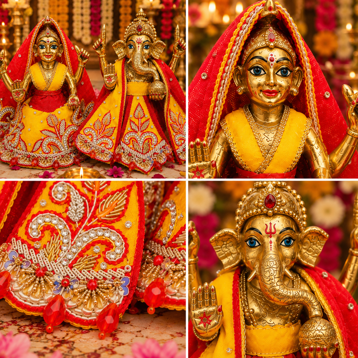 Bansuri Premium Handmade Ganesh Lakshmi Poshak | Designer Ganesh Ji & Lakshmi Ji Dress | Festival Collection |