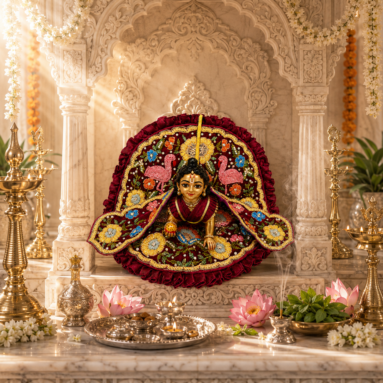 Bansuri Premium Handmade Maroon Floral Embroidered Laddu Gopal Dress | Designer Velvet Poshak