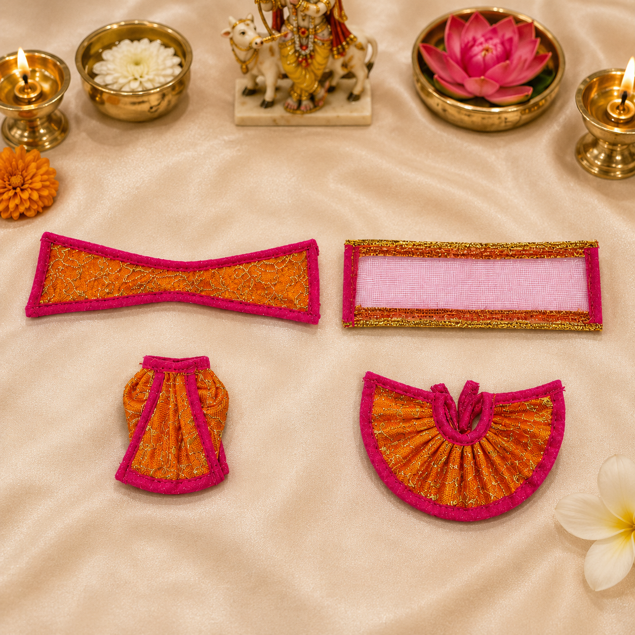 Ganesh Lakshmi Poshak Size 0 | Handmade Designer Dress Set for Ganesh Ji & Lakshmi Ji