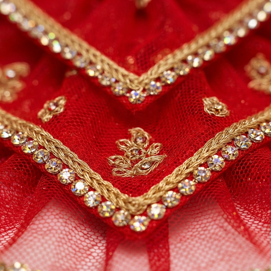 Bansuri Handmade Ganesh Lakshmi Dress Set | Red Poshak for Ganesh Ji & Lakshmi Mata Idol (3.5 Inch)