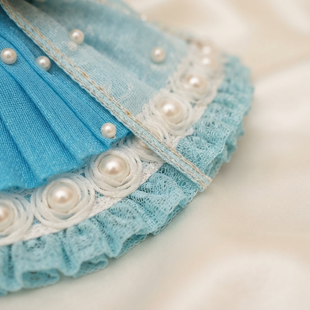 Bansuri Handmade Ganesh Lakshmi Dress Set | Sky Blue Poshak for Ganesh Ji & Lakshmi Mata Idol (3 Inch)