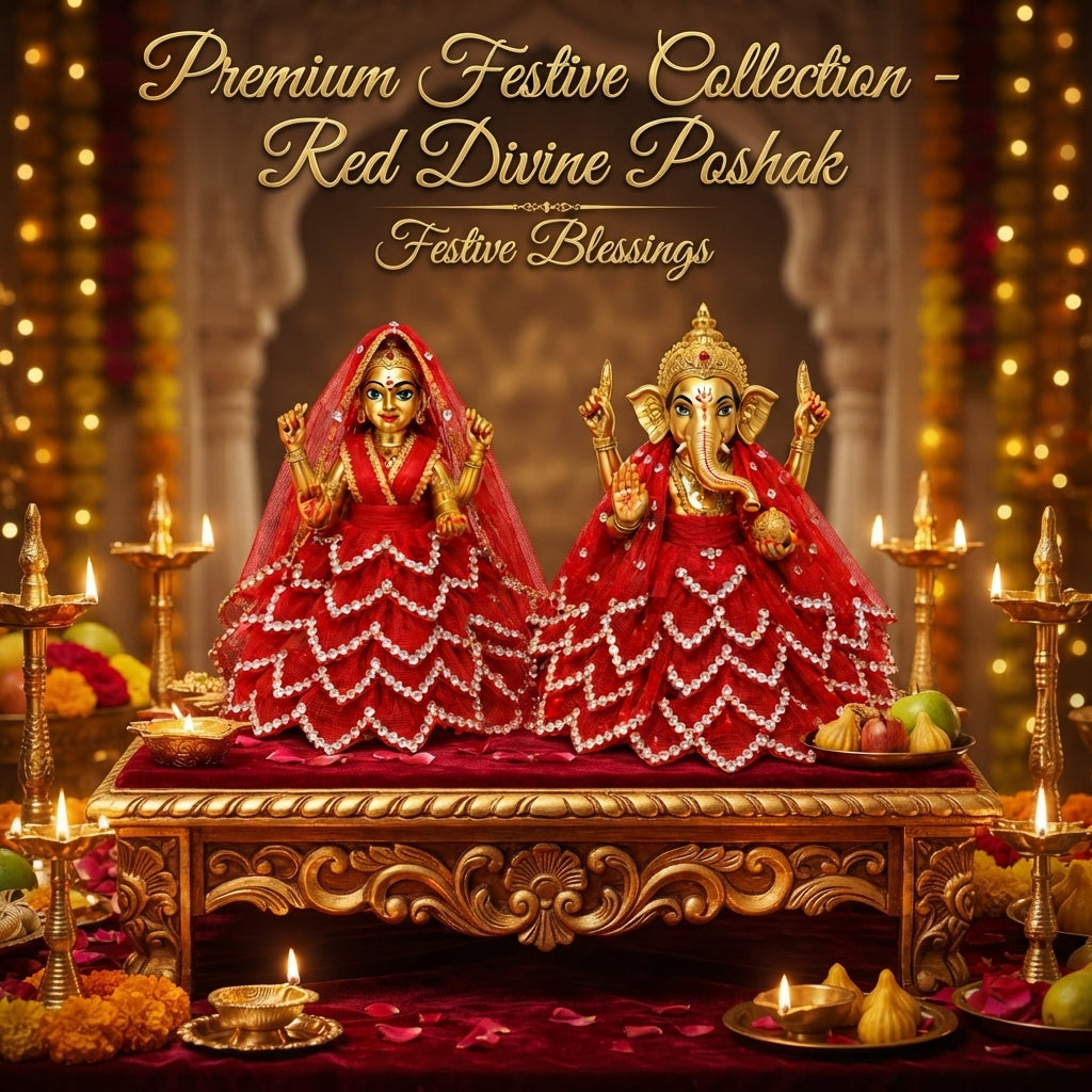 Bansuri Handmade Ganesh Lakshmi Dress Set | Red Poshak for Ganesh Ji & Lakshmi Mata Idol (3.5 Inch)
