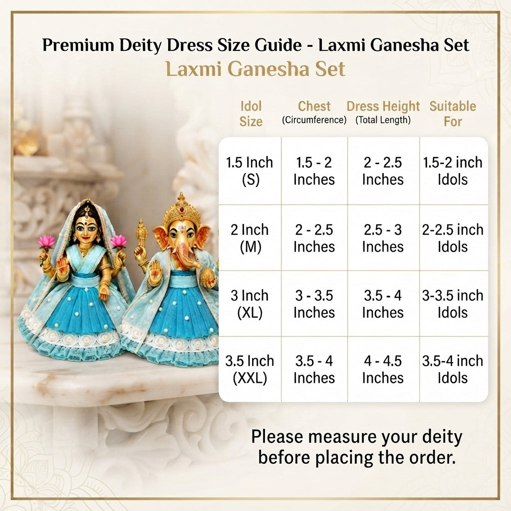 Bansuri Handmade Ganesh Lakshmi Dress Set | Sky Blue Poshak for Ganesh Ji & Lakshmi Mata Idol (3 Inch)