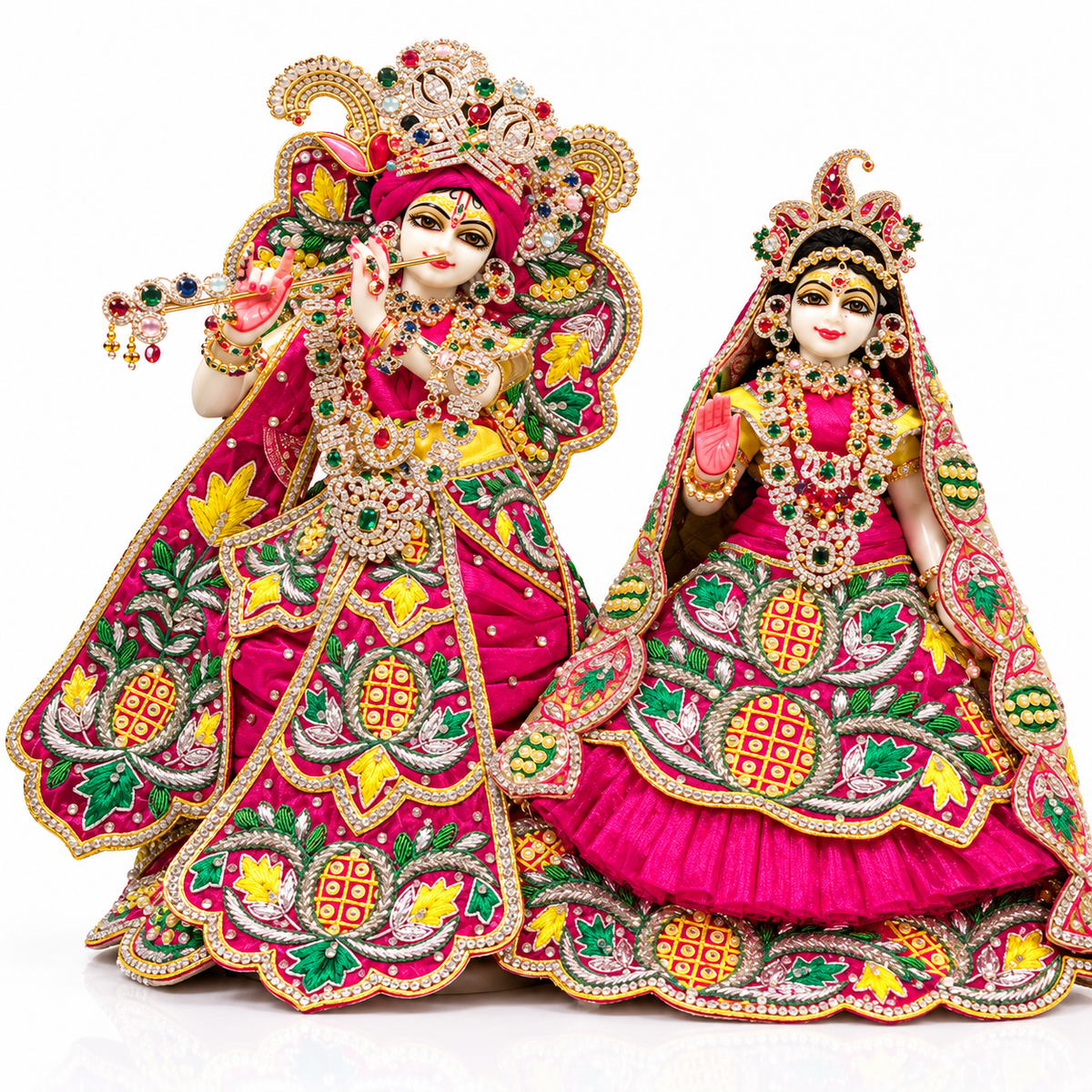 Radha Krishna Poshak – Rani Pink Pearl & Stone Work Dress Set for Krishna Ji & Radha Rani | Bansuri (GRP257)