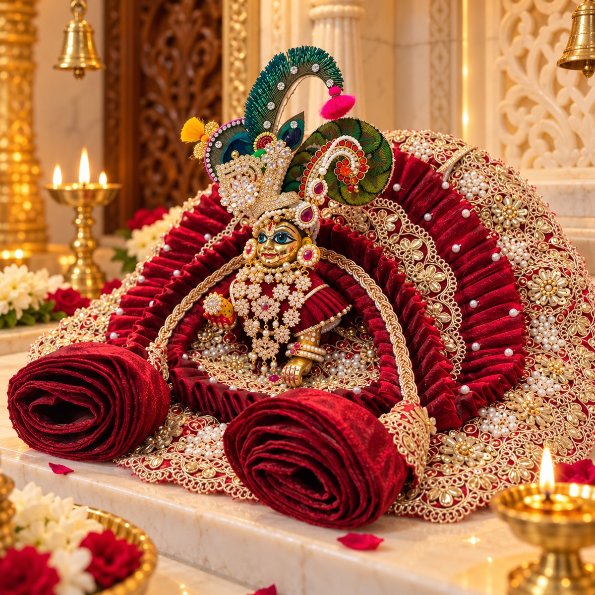 Laddu Gopal Dress – Premium Red & Gold Heavy Designer Poshak for Kanha Ji (HELA331)