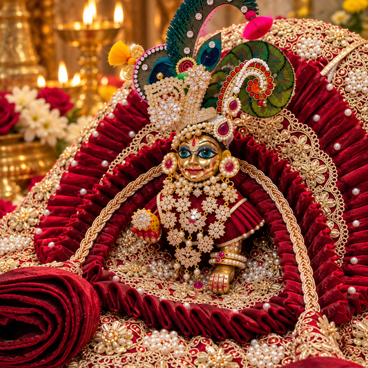 Laddu Gopal Dress – Premium Red & Gold Heavy Designer Poshak for Kanha Ji (HELA331)