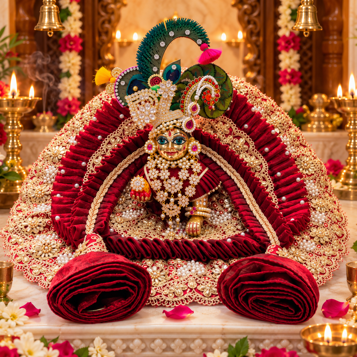 Laddu Gopal Dress – Premium Red & Gold Heavy Designer Poshak for Kanha Ji (HELA331)