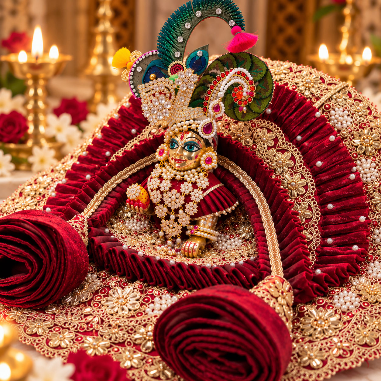 Laddu Gopal Dress – Premium Red & Gold Heavy Designer Poshak for Kanha Ji (HELA331)