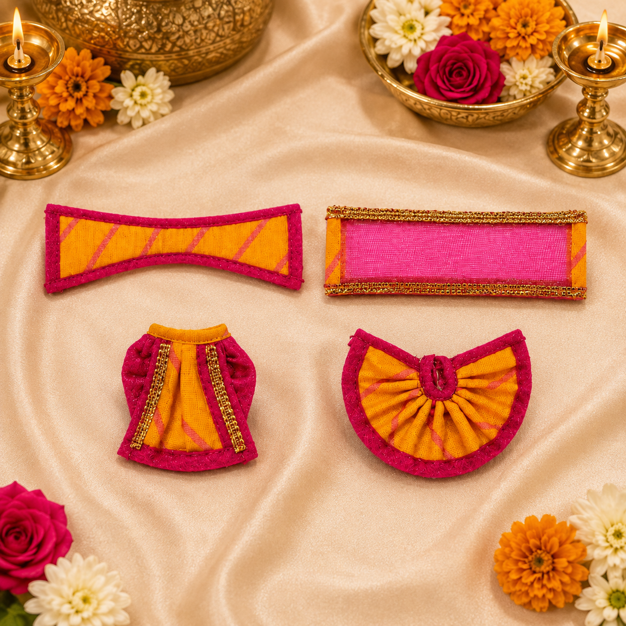 Ganesh Lakshmi Poshak Size 0 | Handmade Designer Dress Set for Ganesh Ji & Lakshmi Ji