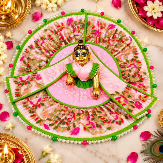 Bansuri Premium Laddu Gopal Poshak – Pink Floral Embroidered Designer Dress for Bal Gopal / Krishna Ji (THPI286)