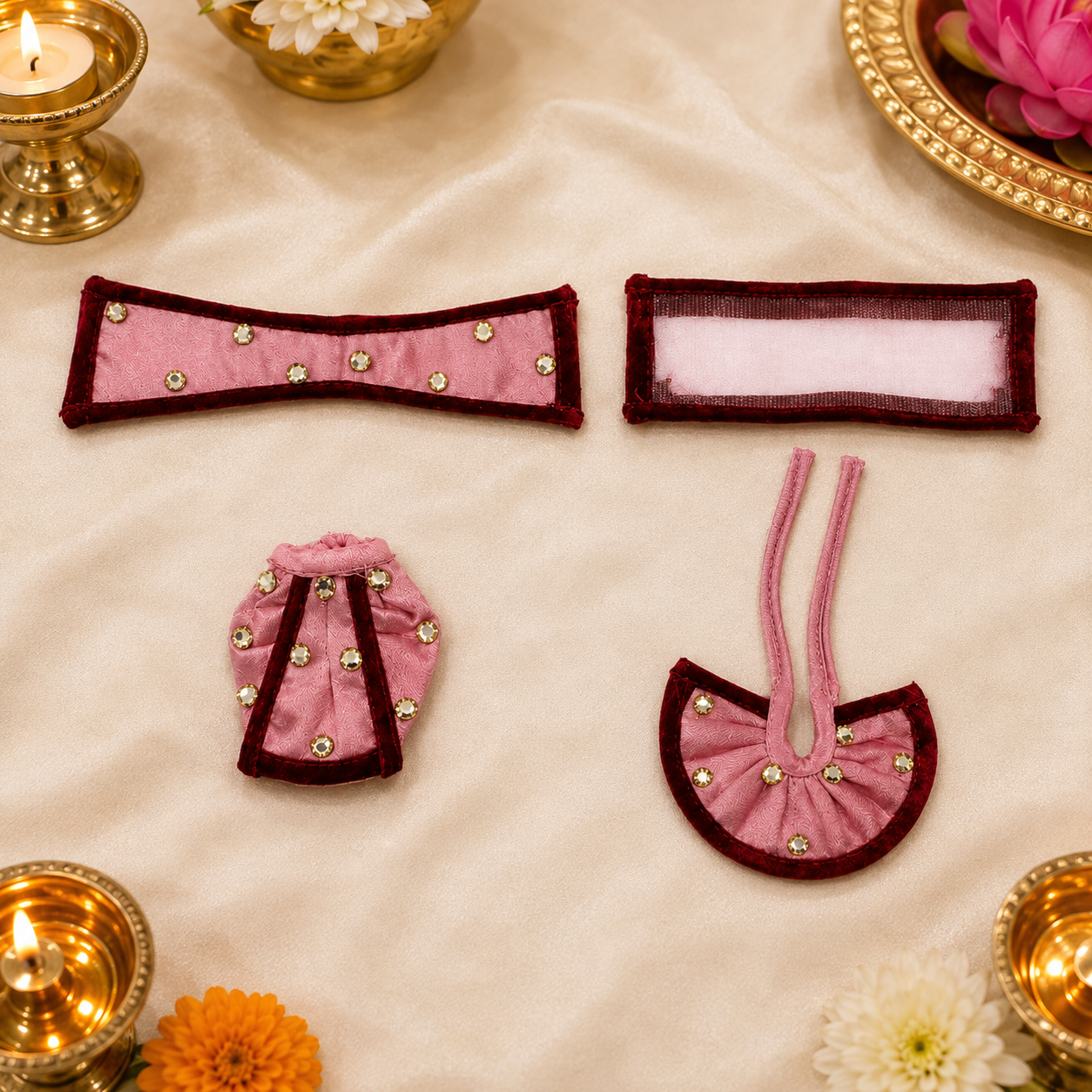 Ganesh Lakshmi Poshak Size 0 | Handmade Designer Dress Set for Ganesh Ji & Lakshmi Ji