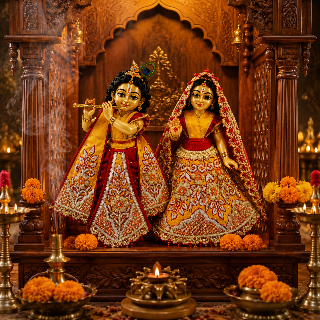 Bansuri Premium Handmade Radha Krishna Designer Poshak | Embroidered Deity Dress Set | Traditional Idol Clothes | Temple Festival Collection