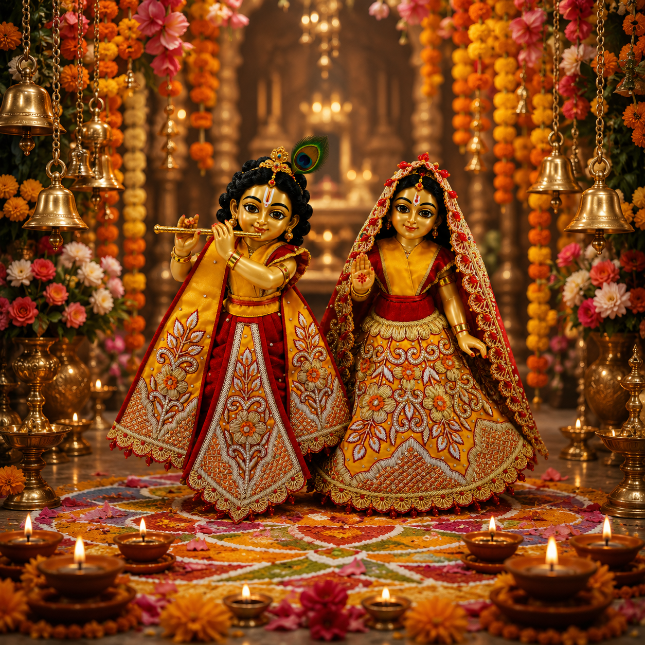 Bansuri Premium Handmade Radha Krishna Designer Poshak | Embroidered Deity Dress Set | Traditional Idol Clothes | Temple Festival Collection