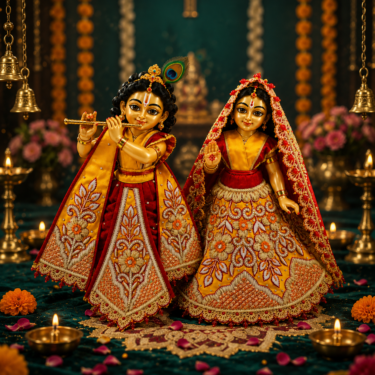 Bansuri Premium Handmade Radha Krishna Designer Poshak | Embroidered Deity Dress Set | Traditional Idol Clothes | Temple Festival Collection
