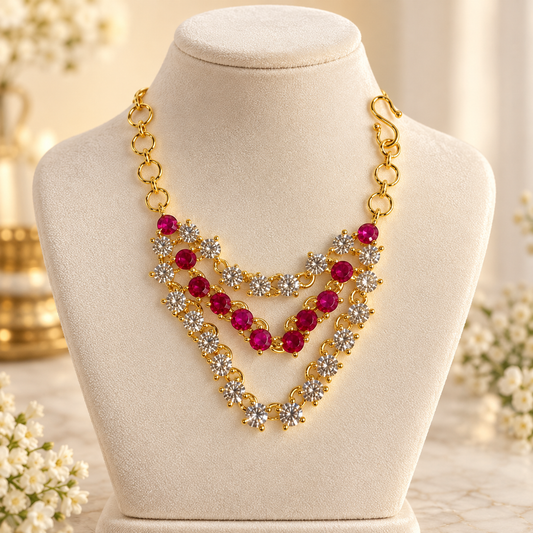 Ruby Red Deity Necklace with S-Hook Lock | Radha Krishna jewellery | Bansuri deity necklace for idol (N171)