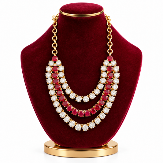 Red white stone Laddu Gopal necklace mala for Krishna Ji deity jewellery
