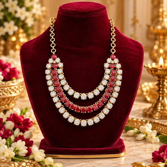 Bansuri premium red and white stone deity necklace for Bhagwan Ji idol shringar
