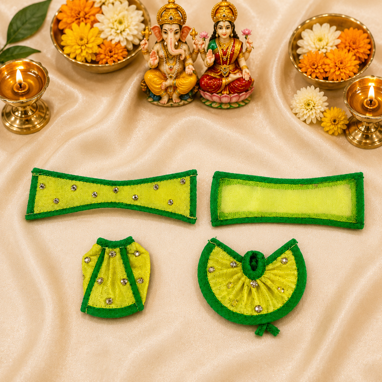 Ganesh Lakshmi Poshak Size 0 | Handmade Designer Dress Set for Ganesh Ji & Lakshmi Ji