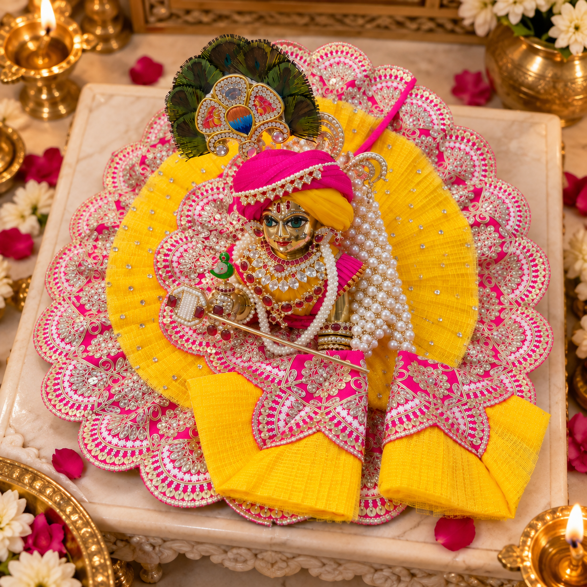 Laddu Gopal Ji Poshak – Premium Yellow & Pink Designer Dress | Bal Gopal Kanha Ji Dress
