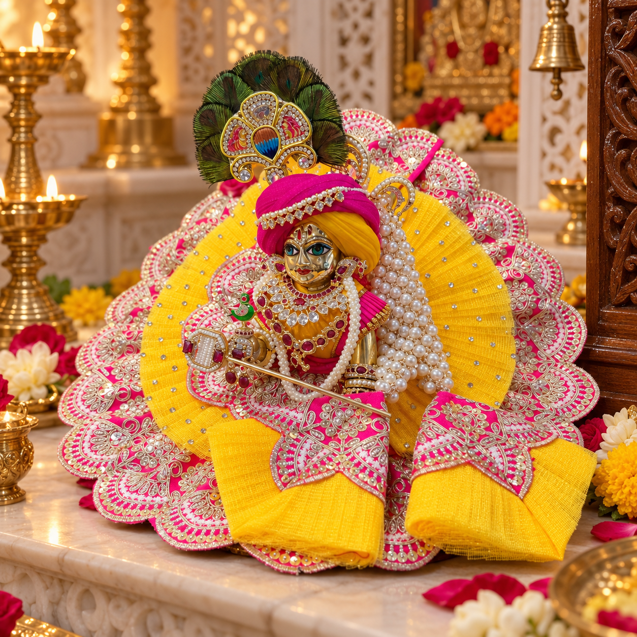 Premium Laddu Gopal Dress Yellow Pink