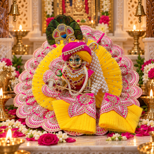 Laddu Gopal Ji Yellow Pink Designer Poshak