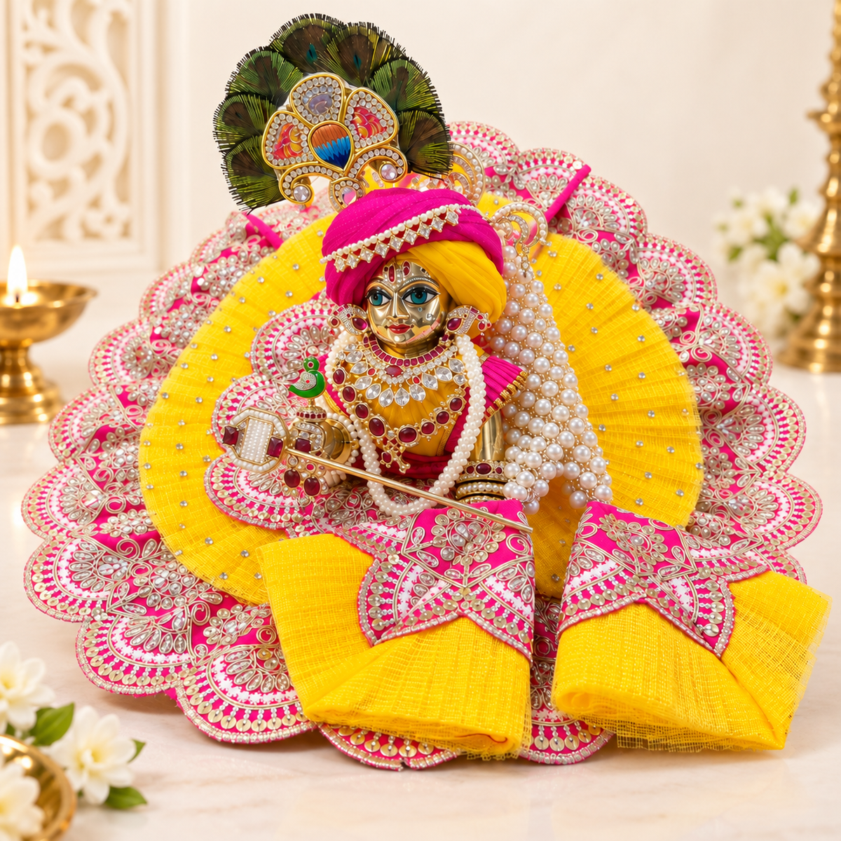Laddu Gopal Ji Poshak – Premium Yellow & Pink Designer Dress | Bal Gopal Kanha Ji Dress